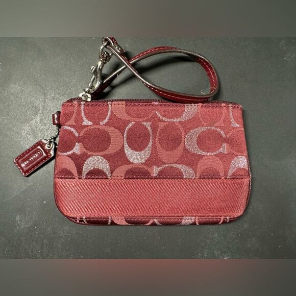 Coach 3 Color Wine Metallic Silver Signature C Striped Wristlet 47790 Burgundy - Picture 2 of 4